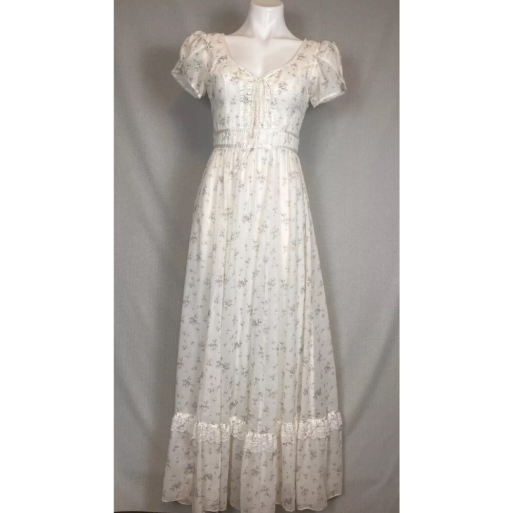 Gunne Sax Cream Floral Maxi Dress